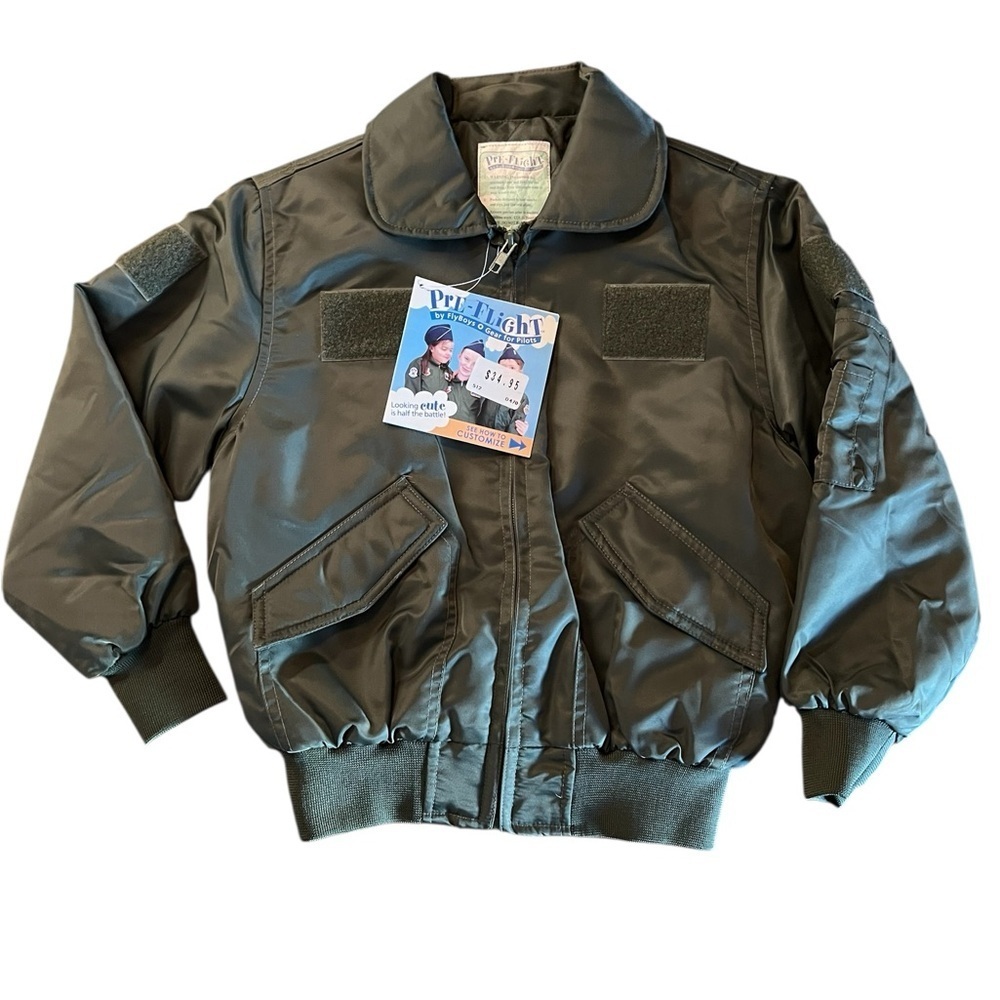 Pre-Flight by FlyBoys Kids Dark Green Flight Jacket Size Large NWT